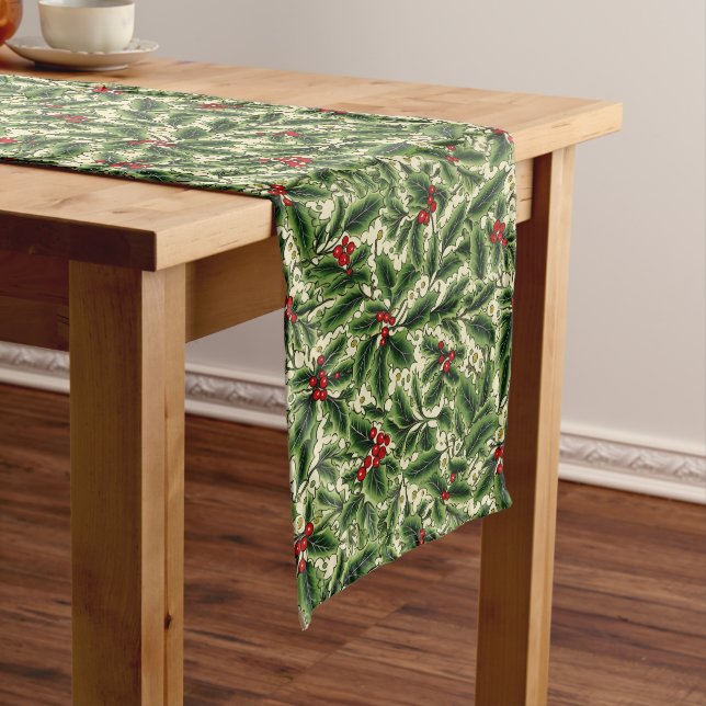 Holiday Table Runner-Holly    Medium Table Runner (In Situ)