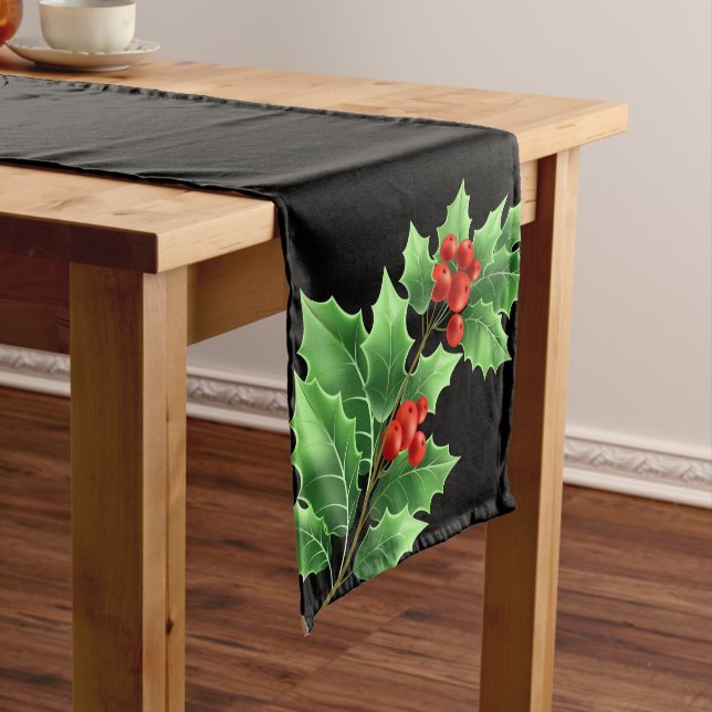 Holiday Table Runner-Holly Medium Table Runner (In Situ)