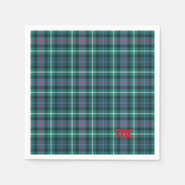 Holiday Tartan Plaid Red INITIALS Festive Classic Napkin (Front)