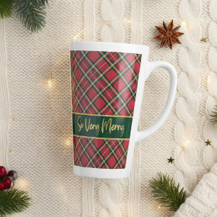 Holiday Tartan Red Plaid Gold So Very Merry Latte Mug