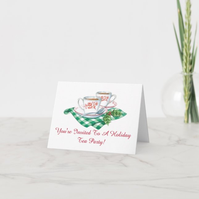 Holiday Tea Party Invitation.  Christmas Thank You Card (Front)