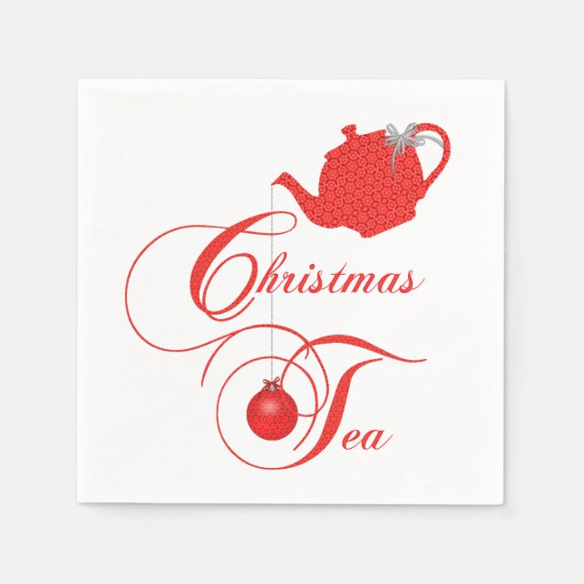 Holiday Tea Party Red Teapot Design Napkin (Front)