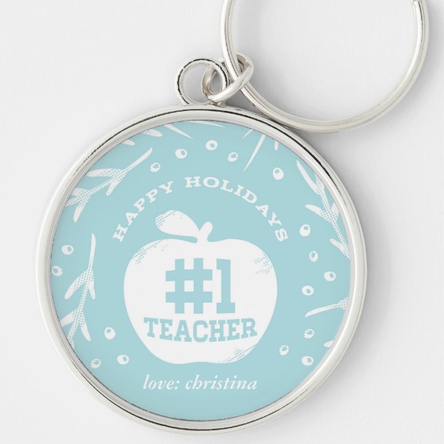 Holiday Teacher Keychain Blue (Front)