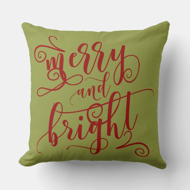 Holiday Text | Red and Green | Merry & Bright Cushion (Front)
