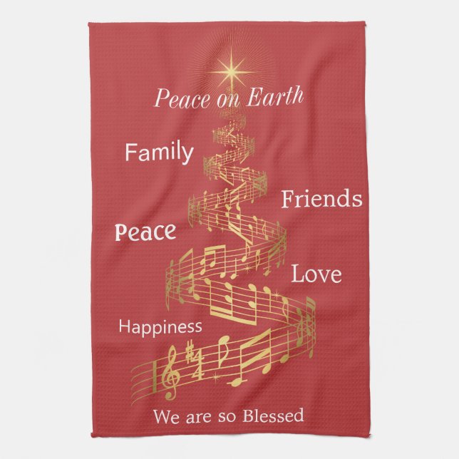 Holiday Themed Gold/Red Tea Towel (Vertical)