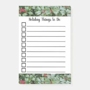 Holiday To Do List Holly leaves berries Post-it Notes