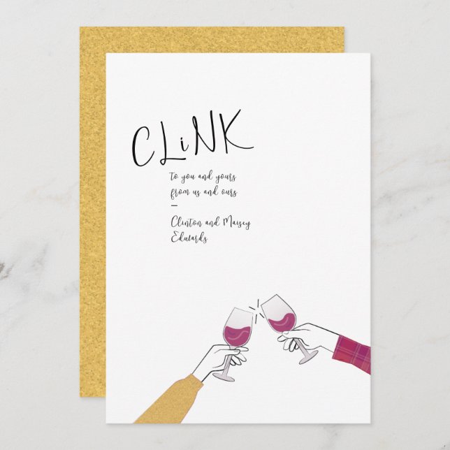 Holiday Toast Card – “Clink” Wine Glass Cheers (Front/Back)