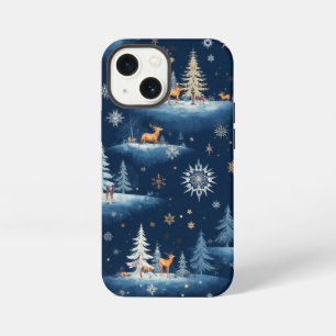 Holiday Toile, Trees Deer and Snowflakes iPhone 13 Mini Case