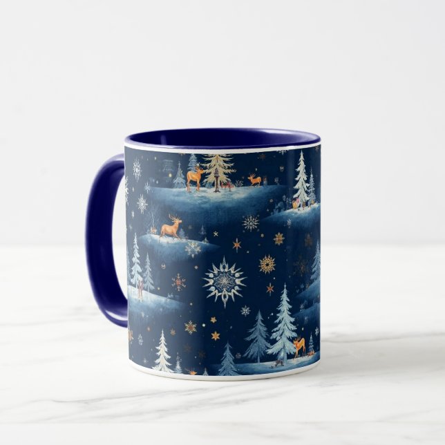 Holiday Toile, Trees Deer and Snowflakes   Mug (Front Left)