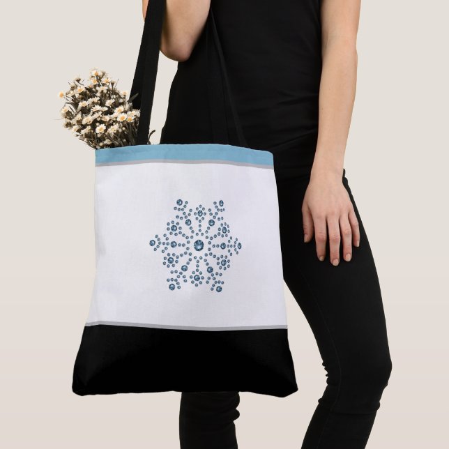 Holiday Tote Bag Blue Snowflake (Close Up)