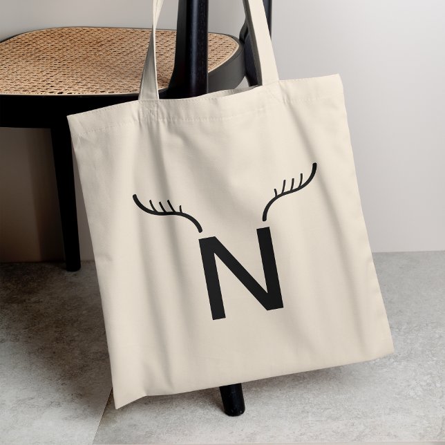 Holiday Tote Bag | Reindeer Antlers Initial (Reindeer Antlers tote bag by Guava, featuring minimal monogram design for festive personal gifting)