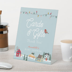 Holiday Town Blue Baby Shower Cards & Gifts Pedestal Sign