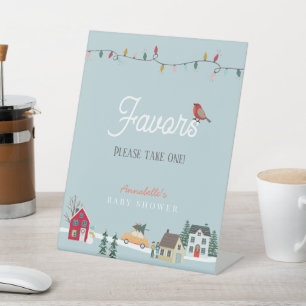 Holiday Town/Village Blue Baby Shower Favours Pedestal Sign