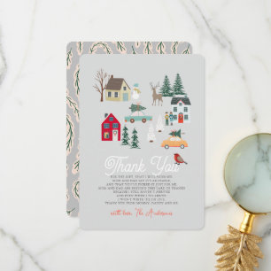 Holiday Town/Village Grey Baby Shower Thank You Card