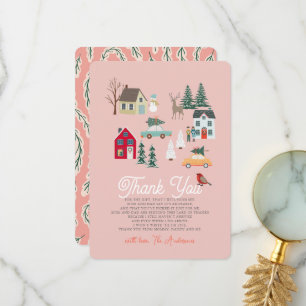 Holiday Town/Village Pink Baby Shower Thank You Card