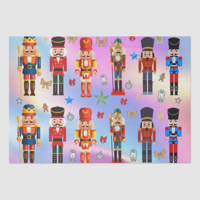 holiday toy soldier Nutcracker pattern holographic Tissue Paper (Front)