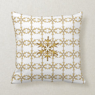 "Holiday Traditions" Black & White Gold Snowflake Cushion