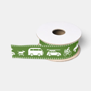 Holiday Traffic California Christmas Cars Green Grosgrain Ribbon