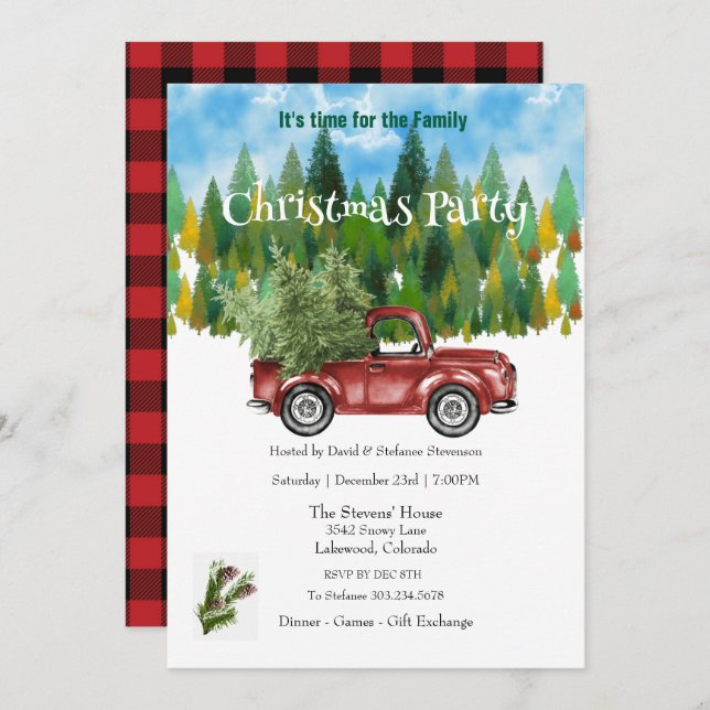 Holiday Tree in Truck Christmas Party Invitation (Front/Back)
