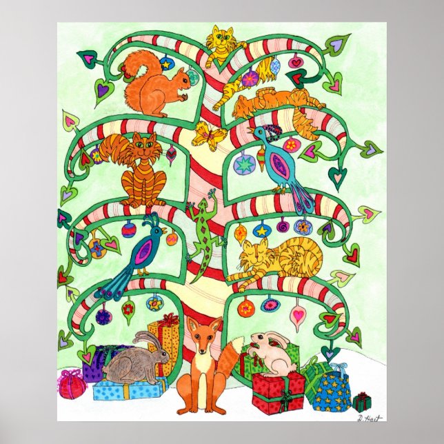 Holiday Tree of Life Folk Art Poster (Front)
