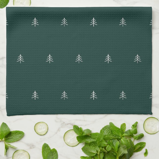 Holiday Tree Pattern on Evergreen Tea Towel (Folded)