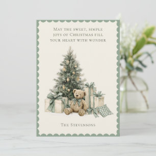 Holiday Tree Presents Teddy Bear Rustic Christmas Card