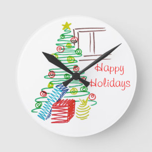 Holiday tree round clock