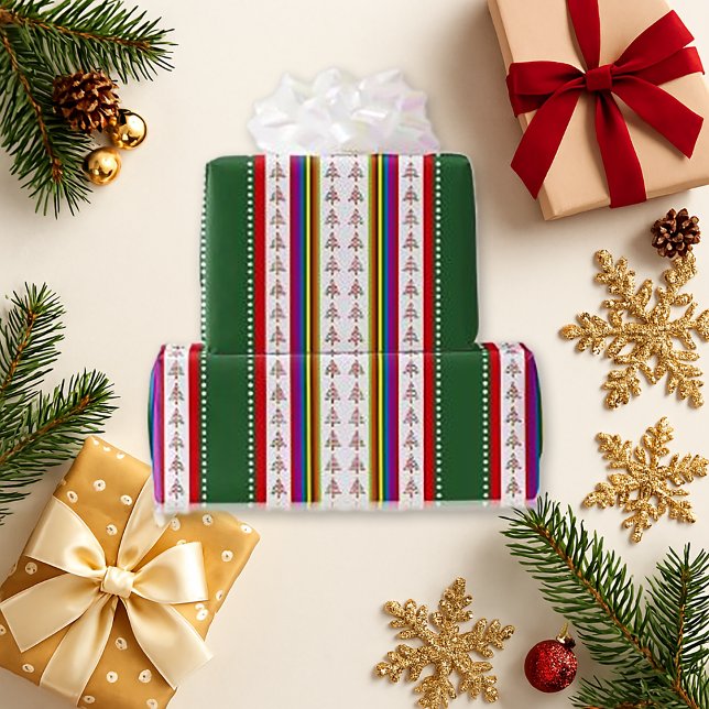 Holiday Tree & Stripes Gift Wrap – Festive Green (Creator Uploaded)