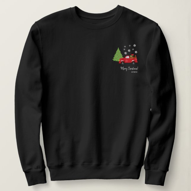 Holiday Tree Vintage Truck Merry Christmas Family Sweatshirt (Design Front)