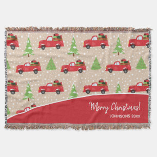 Holiday Tree with Vintage Truck Merry Christmas Throw Blanket
