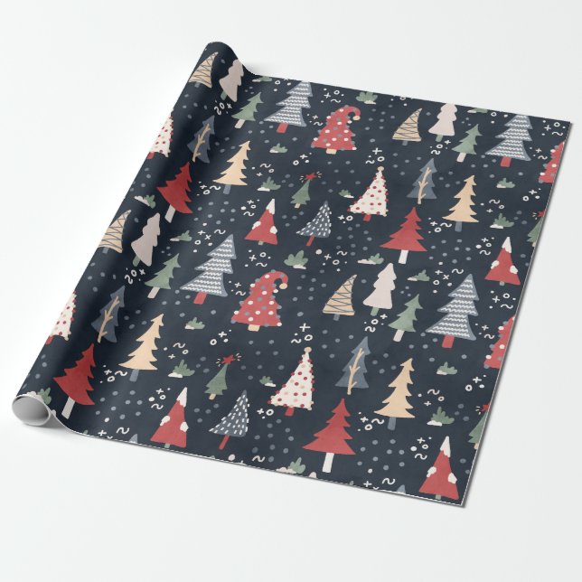 Holiday Trees Wrapping Paper (Unrolled)
