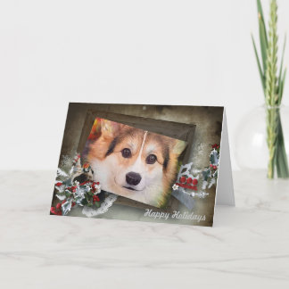 Holiday Tricolor Corgi in Wood Frame Card