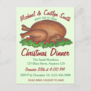 Holiday Turkey Christmas Thanksgiving Dinner Party Invitation Postcard