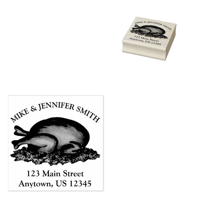 Holiday Turkey Thanksgiving Personalised Address Rubber Stamp (Stamped)