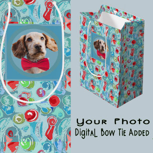 Holiday Turquoise Teal Your Dog w/Digital Bow Tie Medium Gift Bag