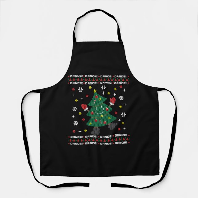Holiday Ugly Christmas Sweater DANCING XMAS TREE Apron (Front)
