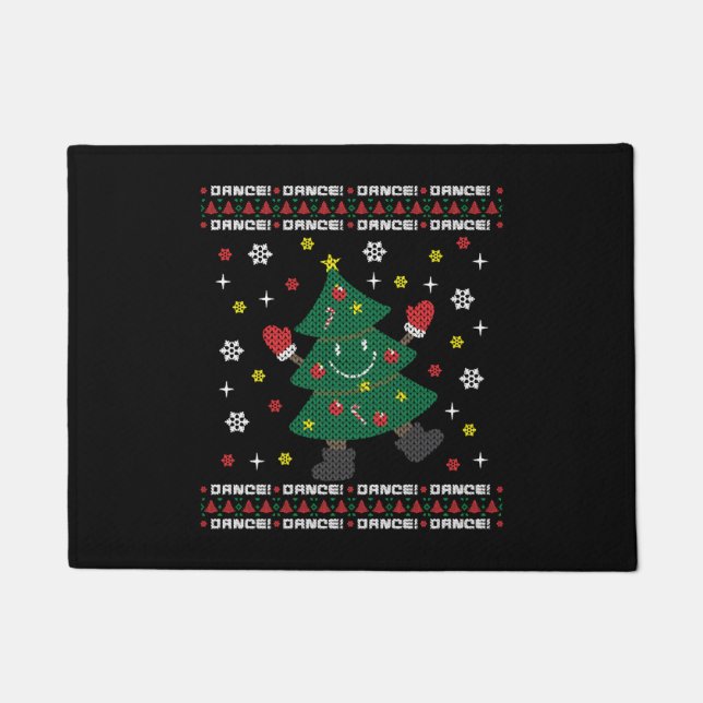 Holiday Ugly Christmas Sweater DANCING XMAS TREE Doormat (Front)