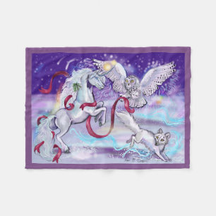 Holiday Unicorn Owl and Fox Fleece Blanket