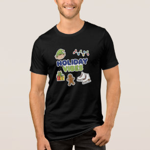 Holiday Vibes Christmas Sticker Design – Cute Elf Tri-Blend Shirt