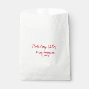 Holiday Vibes red Christmas add family name date b Favour Bag