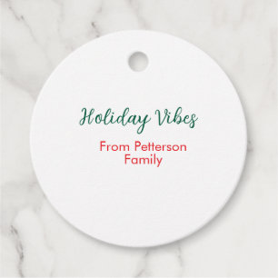 Holiday Vibes red Christmas add family name date b Favour Tags