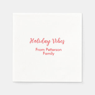 Holiday Vibes red Christmas add family name date b Napkin