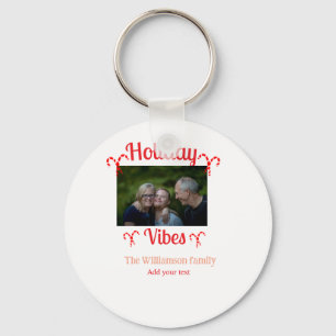 Holiday Vibes red family photo name candy Christma Key Ring