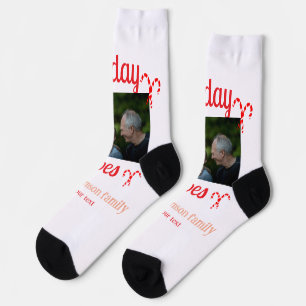 Holiday Vibes red family photo name candy Christma Socks