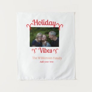 Holiday Vibes red family photo name candy Christma Tapestry