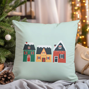 Holiday Village, Cosy Christmas Cottages Cushion
