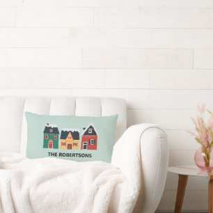Holiday Village, Cosy Christmas Cottages Lumbar Cushion