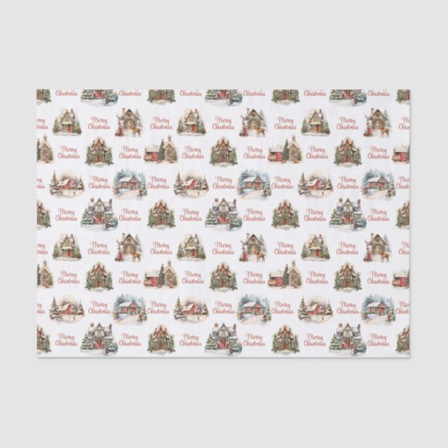 Holiday Village Houses Merry Christmas Pattern Tissue Paper (Front)