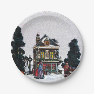 Holiday Village Scene Paper Plate