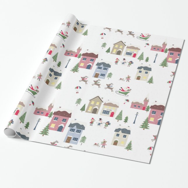 Holiday village wrapping paper (Unrolled)